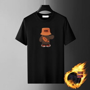 DANCY FELS小熊印花加絨短袖T恤男女秋冬保暖冬季大碼上衣體恤加厚半袖男 書(shū)包小熊加絨加厚短袖 XL 155-175斤