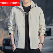 YOOOURTHING男士休閑夾克青年時(shí)尚休閑連帽外套男城市輕戶外春秋冬加絨夾克男 XZ1402-6266-米白色(正常尺碼下單） 2XL 【建議120-150斤】