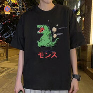 嘉曄（JIAYE）夏季短袖t恤男潮牌五分T恤衫寬松百搭上衣日系簡(jiǎn)約風(fēng)休閑體恤衫 跑龍黑色 XL