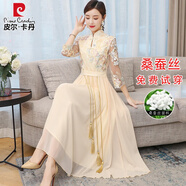 皮爾卡丹母親節(jié)媽媽改良旗袍氣質(zhì)2024新款夏季真絲桑蠶絲新中式國(guó)風(fēng)連衣裙 主圖色 M