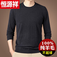 恒源祥100純色羊毛男裝毛衣打底羊毛針織衫男雪尼爾新款長(cháng)袖毛衣圓 深灰色男裝 L 175【推薦140-155斤】男裝