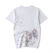 簡(jiǎn)拓夏季薄款中國(guó)風(fēng)重工刺繡純棉短袖T恤 學(xué)生情侶裝體恤男大碼半袖衫 2816白色 3XL