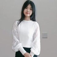 貝吉棋氣質(zhì)蕾絲秋冬季拼接外穿圓領(lǐng)套頭毛衣針織衫女士長袖上衣 白色網(wǎng)紗雙層長袖+現(xiàn)貨發(fā)貨 S 70-85 斤