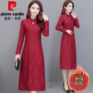 皮爾卡丹（pierre cardin）氣質(zhì)改良旗袍連衣裙女2025新款秋冬季配大衣媽媽加絨加厚打底裙子 酒紅（全身加絨） L 推薦105斤及以下