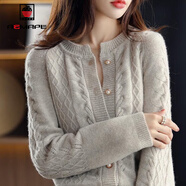 AEMAPE 針織衫女2025春秋冬時(shí)尚休閑小香風(fēng)毛衣開(kāi)衫外套慵懶風(fēng)上衣女裝 淺駝色 S _建議80-90斤