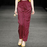 奧絲婕（Aosijie）重磅銅氨絲闊腿褲女夏季新款舒適真絲褲子女士高腰哈倫褲休閑褲 酒紅色 M