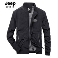 JEEP SPIRITJEEP 吉普夾克男士春秋新款立領(lǐng)韓版迷彩飛行員服青年棒球服男裝 黑藍色 XL