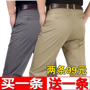俊欣鳥夏季薄款男士休閑褲中老年高腰寬松免燙商務(wù)長褲直筒男褲子 深灰+卡其【夏季薄款】 33 碼【2尺6腰圍】