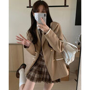 俞兆林學(xué)院jk西裝外套制服韓版長袖襯衫短款小個子西服外套女美拉德 卡其色 S