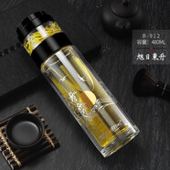 宜加美（YIJIAMEI） 宜加美雙層玻璃水杯茶水分離杯 帶濾網(wǎng)密封大容量商務(wù)辦公泡茶杯 B911[旭日東升] [400毫升]