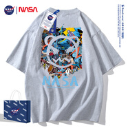 NASA GISS短袖t恤男純棉夏季潮流男裝圓領(lǐng)半袖男女學(xué)生情侶上衣寬松體恤衫 NS8099麻灰 L 建議135-155斤