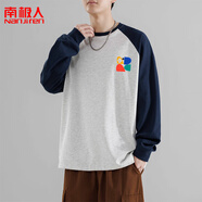 南極人（Nanjiren）美式t恤男長(zhǎng)袖春秋季新款拼接插肩袖上衣服ins潮牌寬松打底衫