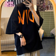 蘇京貓五分袖夏季大碼潮牌胖子T恤男士加肥加大碼男裝t恤胖子短袖衣服男 黑色 8XL 建議275-300斤左右