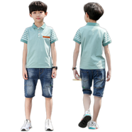 尚學季 童裝男童套裝夏季短袖短褲兩件裝2025新款兒童裝男孩夏休閑衣服 【177】綠色 120 高115CM左右 體重45斤以內(nèi)