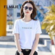 F1MAJE1T高端設(shè)計師品牌棉短袖T恤女士圓領(lǐng)夏季薄款寬松顯瘦刺繡半袖體恤 白色801 L 【建議體重100-110斤】