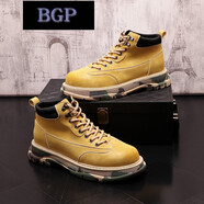 BGP潮牌歐美風(fēng)新款潮流時(shí)尚百搭男高幫英倫風(fēng)中幫短靴男鞋增高休閑鞋 駝色標準版 38