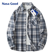 NASA GOOD長(cháng)袖襯衫男春秋季韓版潮流格子襯衣青年休閑寬松外套 黑L