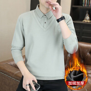 費洛仕新款秋冬假兩件毛衣男純色針織衫加絨加厚毛衣保暖百搭毛線上衣潮 9057加絨米黃色 3XL (155-170斤)