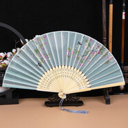 絲兿堂古風(fēng)折扇中國風(fēng)女式扇子絹面扇櫻花印花工藝拍照小扇女扇漢服折扇 鳥尋花枝（配扇套）