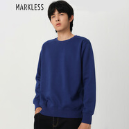 MARKLESS衛(wèi)衣男秋冬款加絨休閑長袖t恤男士圓領衛(wèi)衣套頭男裝外套WYB0434M3 寶藍色加絨 L