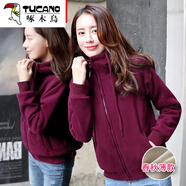 啄木鳥(niǎo) 加絨加厚衛衣女2025秋冬新款短外套寬松顯瘦短款拉鏈開(kāi)衫 不加絨-酒紅薄款 M