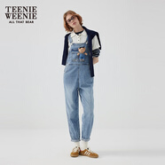 Teenie Weenie【天絲混紡】小熊女秋季元?dú)鈺r(shí)尚牛仔連體長(zhǎng)褲背帶褲 中藍(lán)色 XS (155)