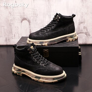 Rogosky 香港潮牌馬丁靴男英倫風(fēng)中幫休閑迷彩底工裝短靴秋冬復古系帶 黑色加絨款1 41 （皮鞋碼）
