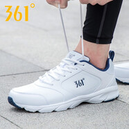 361°運(yùn)動(dòng)鞋男鞋夏季白鞋潮鞋皮面防水度官網(wǎng)休閑鞋男士跑步鞋子 361度白/莊園藍(lán) 39