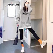 BCMDM香港潮牌休閑中長款衛(wèi)衣女 2025春季新款套頭寬松顯瘦加絨厚外套 灰色（黑-SFA字母）【春秋款】 2XL 145-165斤