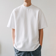嘿馬七作小領(lǐng)口300g重磅嘿馬七作純色日系男短袖T恤潮夏季寬松打底衫體恤 墨綠色 小領(lǐng)口 L