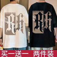 DCOUD【兩件裝】短袖T恤男夏季潮牌寬松打底衫學(xué)生休閑印花半袖t恤衫 RH白色+RH黑色 XL