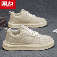 回力男鞋休閑鞋2025春秋季新款男士皮面板鞋厚底百搭鞋子 灰米色 40