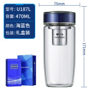 萬象（WANXIANG）萬象單層玻璃杯男士商務休閑水杯大容量帶濾網(wǎng)家用杯子U186L U187L-海藍色-470m