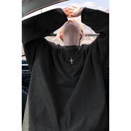 良茨胖子大碼V領(lǐng)肌理感長(cháng)袖T恤男加絨秋冬休閑內搭男打底衫上衣外套潮 T1705黑色 XL (175) 130-145斤