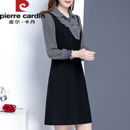 皮爾卡丹中年裙子2025新款春秋款女?huà)孖媽氣質(zhì)假兩件長(zhǎng)袖配大l衣40歲連衣裙 黑色 2XL