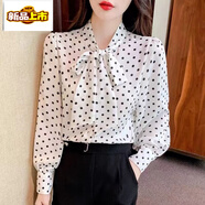 初徑甜美蝴蝶結(jié)襯衫女設(shè)計感小眾春裝2025年新款波點雪紡上衣氣質(zhì)襯衣 白色 S 80-100斤