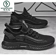 啄木鳥(niǎo)2024年男鞋春秋季運動(dòng)鞋新款潮男校園彈力鞋子百搭休閑網(wǎng)面鞋子 PLOVER-F-9黑色【主圖款】 39 標準尺碼