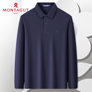 夢特嬌（MONTAGUT）長袖POLO衫男士春季翻領新疆棉親膚商務休閑T恤 藏青 XL(52)