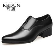 柯盾（KEDUN）春夏季真皮一腳蹬男士尖頭增高皮鞋英倫潮鞋男高跟正裝鞋子套腳 黑色 39