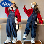 迪士尼（Disney）兒童背帶褲女童褲子秋冬季2024新款大童9-12歲大女孩洋氣牛仔褲子 早-Z862背帶褲春秋-藍色 120(適合110-120cm，5-6歲) 身高