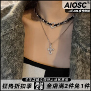 AIOSC十字架雙層疊戴項(xiàng)鏈小眾設(shè)計(jì)女甜酷風(fēng)皮質(zhì)編織項(xiàng)圈個(gè)性鎖骨鏈頸鏈 【雙層編織十字架項(xiàng)鏈】