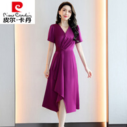 皮爾卡丹（pierre cardin）夏季真絲連衣裙女2024年新款氣質(zhì)大牌杭州高端桑蠶絲奢華裙子針織 玫紅色 L