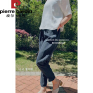 皮爾卡丹2025重磅銅氨絲女褲夏季小腳褲九分休閑褲大I碼時尚雪紡哈倫褲 藏青色九分 2XL 120-130