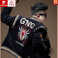 皮爾卡丹（pierre cardin）歐洲站燈芯絨夾克男港風(fēng)ins痞帥炸街外套刺繡秋冬男士百搭棒球服 黑色【高品質(zhì)】 XL 130-150斤