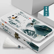 機旺馬 適用三星note9手機殼note8保護套中國風液態(tài)硅膠軟殼個性創(chuàng)意國潮龍鳳全包防摔男女款藝術(shù) 古董白-ZW水墨山水+流蘇 三星NOTE9