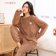 TPHC 秋冬季加厚珊瑚絨睡衣女冬保暖寬松家居服套裝學(xué)生情侶加大碼· 女款雛菊-可可【一套裝】 均碼(建議80-130斤)