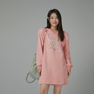 CHUU寬松直筒連衣裙女2025夏季新品個(gè)性印花洋氣減齡中長(cháng)衛衣裙 灰粉 均碼