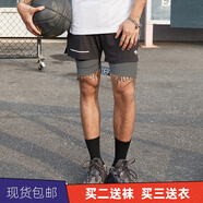 貴嬌兒（GUIJIAOER） 草牌無(wú)中生有短褲艸牌美式籃球短褲假兩件運動(dòng)褲跑步健身小短打底褲三四分褲 草牌黑拼灰短褲假兩件 S女生/M男生(160-170高，95-115斤)