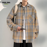 Foss Phil復古格子襯衫男春夏季寬松襯衣港風潮牌長袖外套FPCS11黃格XL