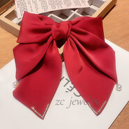 繆色（MiU Se）夏季大蝴蝶結(jié)飄帶發(fā)夾女感后腦勺頂夾彈簧夾發(fā)卡夾子發(fā)飾頭飾 珍珠V鉆蝴蝶夾-酒紅色 B03-303